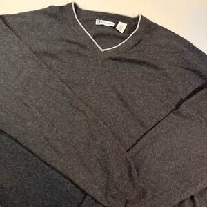 Bachrach‎ V-Neck Sweater Merino Wool Silk Wool Blend Quiet Luxury Charcoal XXL